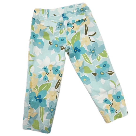 Ann Taylor LOFT Floral Pastel Stretch Capri Pants Aqua/White/Yellow/Green Size 8 - Picture 13 of 14